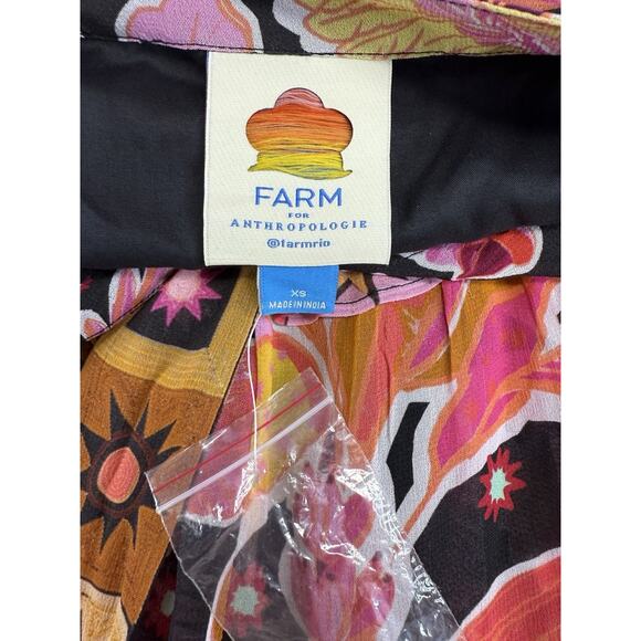 Farm Rio x Anthropologie Pink Tropical Floral Maxi Dress Long Sleeve XS - Picture 9 of 10